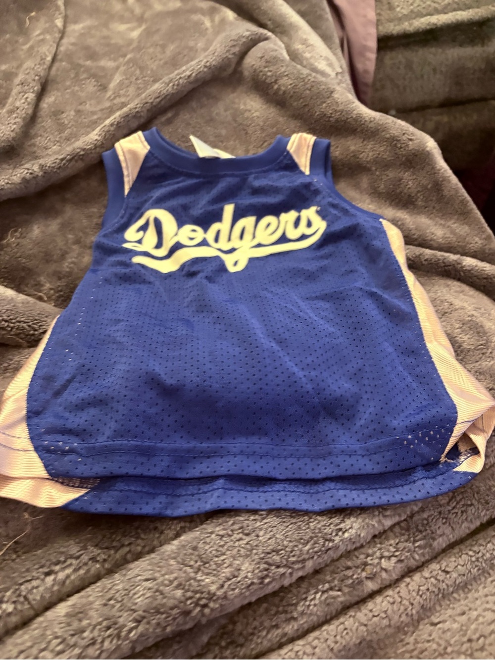 Majestic Dodgers Blue and Cream Mesh Kids Tank
